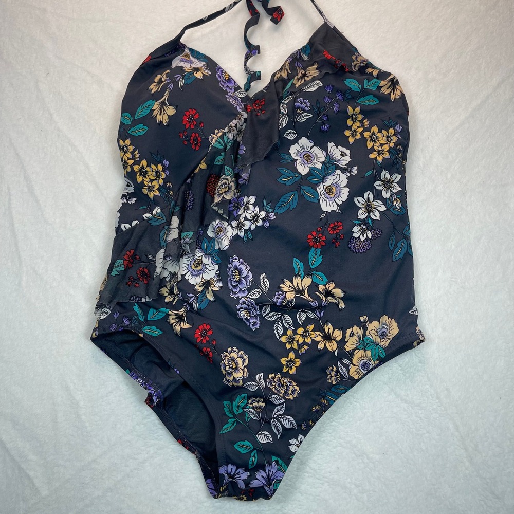 Time and Tru Womens XL 16-18 Floral Halter One Piece Swimsuit Art‎ to Wear Boho
